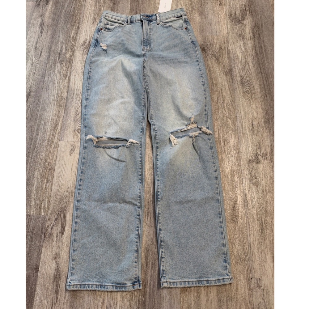Cello Super High Rise Dad Jeans Light Wash Distressed Wide Leg Size 9/28 NEW